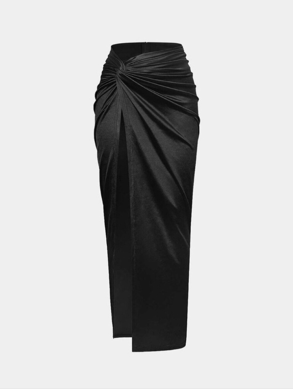 Twist-Knot High-Low Black Maxi Skirt